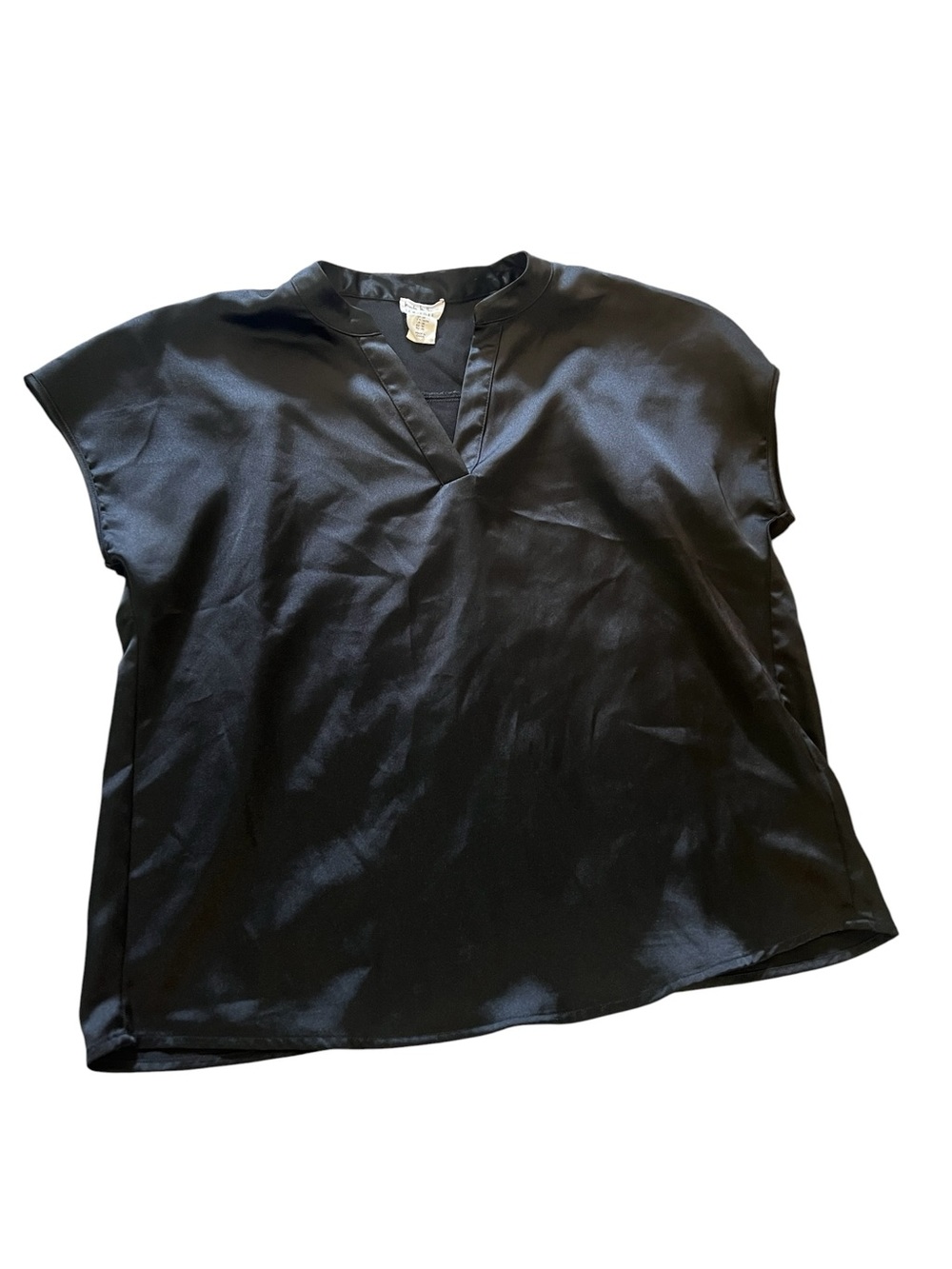 Nicole Miller Black Satin V-Neck Blouse